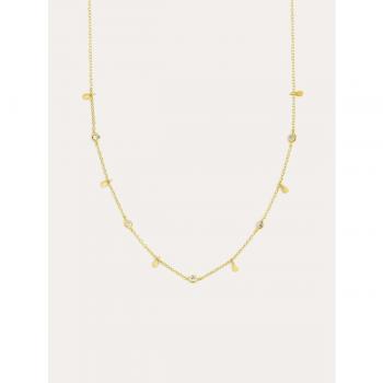 Collar Singularu Mini Spark Drop Plata Baño Oro - Cadena en Plata de Ley 925 con Acabado en Baño en Oro de 18 Kt y Circonitas - Collar de Largo 35cm +5cm de Alargador - Joyas para Mujer