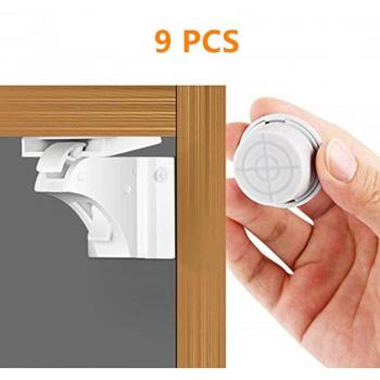 9 Pack Magnetic Cabinet Locks for Child Safety - White