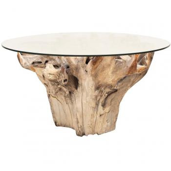 Mesa de comedor redonda 150 cm Racinka en raíz de teca blanqueada