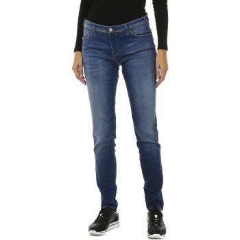 Pantaloni lunghi denim donna effetto consumato