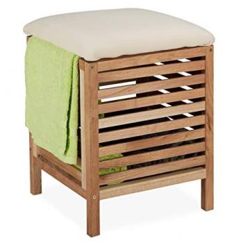 Sgabello Contenitore Portabiancheria, 35 l, 51 x 39 x 39 cm, Marrone - Relaxdays