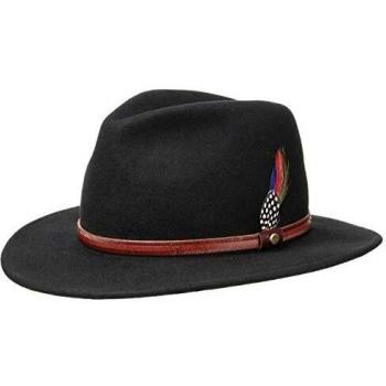 Stetson Rantoul Wollfilzhut Schwarz S (54-55 cm) mit Lederband - Outdoorhut schmutz- und wasserabweisend