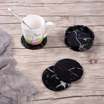 Marble Leather Drink Coasters Set of 6 with Holder