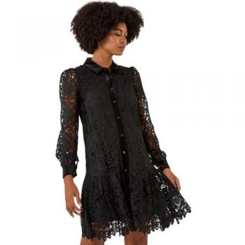 Robe Chemise Noir avec Finition en Velours Roman