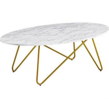 Kadima Design Gold‑Marmor Couchtisch – Oval, 120 × 40 × 60 cm