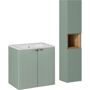 Ensemble Meuble Petit Vasque 60 cm – 2 Portes, Colonne Jade Vert & Bois