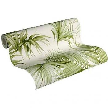 Papel Pintado Vlies Dream Again Tropical Floral Verde y Crema 0.53 x 10.05 m