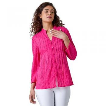 Embroidered Crinkle Cotton V-Neck Blouse - Pink
