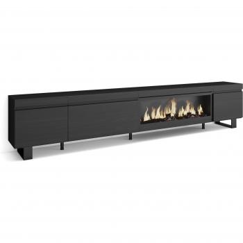 Mueble TV Negro Efecto Madera y Chimenea XL