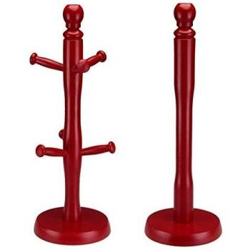 Apollo Beech Kitchen Roll Holder and Mug Tree in Red