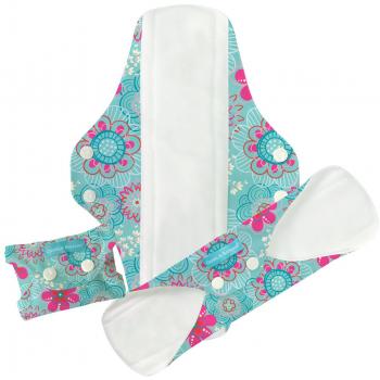 Charlie Banana Reusable Feminine Pads - Comfortable Cloth Sanitary Menstrual Pads, 3 Piece, Super Plus, Floriana