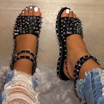 Summer Multi-Buckle Rivet Open Toe Ankle Wrap Flat Heels Sandals