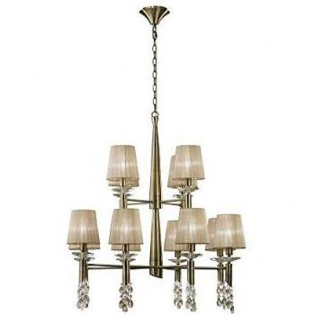 Tiffany 2-Tier Hanging Lamp - 12+12 E14+G9 Lights, Antique Brass with Soft Bronze Shades & Clear Crystal