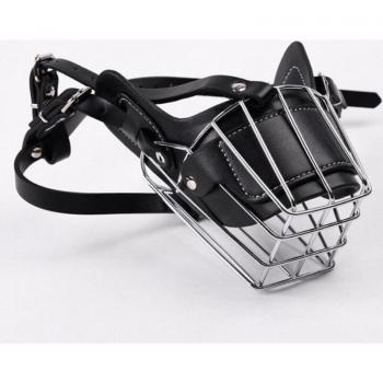 Anti-Bark Leather Metal Basket Muzzle for Amstaff