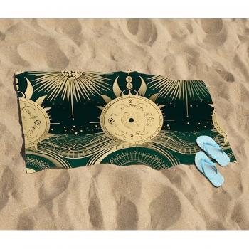 Green Moon and Sun Abstract Pattern Beach Towel