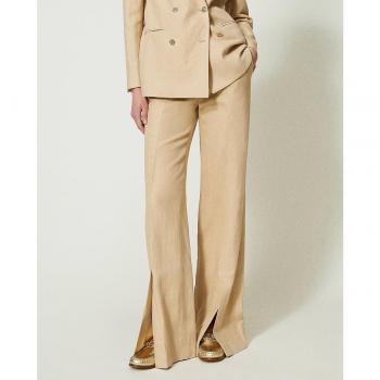 Pantalón de sarga de lino Twinset con aberturas