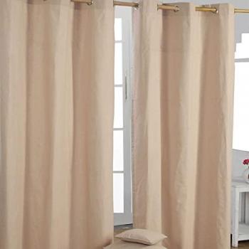 HOMESCAPES Homecapes Plain Off Beige Cotton Eyelet Curtains 117 x 137 cm