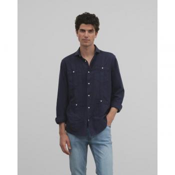 Camisa Guayabera Azul Marino Regular – Silbon