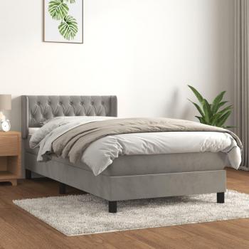 Estructura cama de resortes con colchón gris claro 100x200cm terciopelo