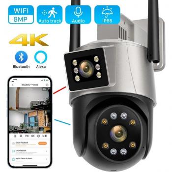 ICsee 8MP 4K Dual Lens PTZ Outdoor IP Camera with AI Human Detection, Color Night Vision, WiFi, EU Plug