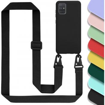 Cadorabo Cadena para Samsung Galaxy A71 4G – Funda de Silicona Liquid Negro con Cordón Variable