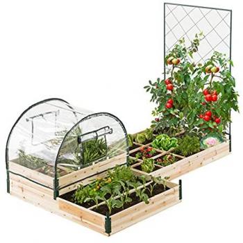 Kit complet de 3 carrés potagers modulables avec treillis et housse