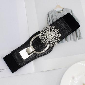 Ceinture Noire Élastique pour Dames avec Boucle Décorative