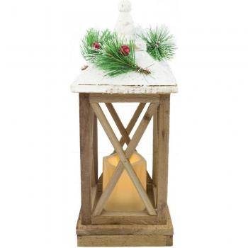 Lanterna di Legno con Luce LED e Glitter per Natale 859762