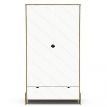 Armario Infantil de 2 Puertas y 1 Cajón en Roble Hamilton y Blanco, H188,1 cm