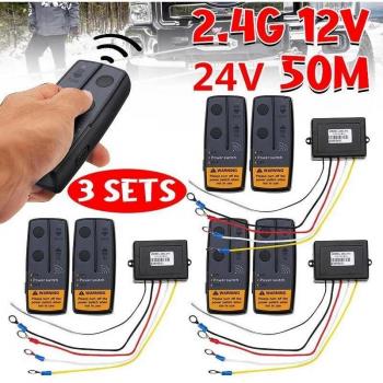 Universal Wireless Car Winch Remote Control - 12V/24V, 2.4G, Dual Handset, 50M Range (3 Sets)
