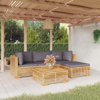 Juego de jardín 5 piezas con cojines de madera de teca