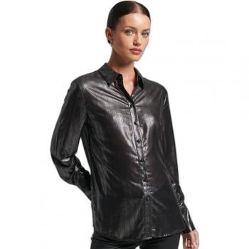 Camicia Superdry Lunga a Manica con Strisce Metallic Black Sparkle