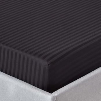 HOMESCAPES Black Egyptian Cotton Satin Stripe Fitted Sheet 330 Thread Count, Small Double - Black