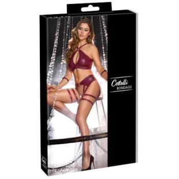 Cottelli Bondage Eleganz‑Set in Dunkelrot – Matte Finish, Soft‑BH & Fessel‑Details