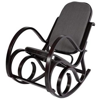 Fauteuil à bascule M41 bois massif aspect noyer tissu textile gris anthracite