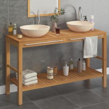 Teak Massivholz Waschtisch mit Marmor Waschbecken Creme