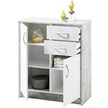 Kommode Sideboard Hochkommode 2 Türen Schubladen Betonoptik Weiß