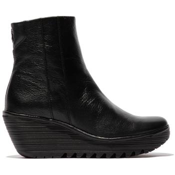 Botines de Tacón Cuña Mousse de Cuero para Mujer Fly London Negro UK 6