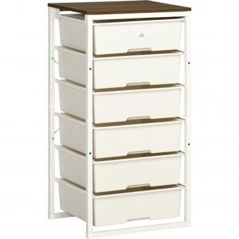 Homcom 6-Drawer Chest of Drawers, Steel Frame Storage Unit, White