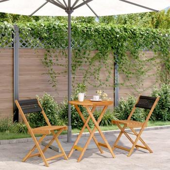 VidaXL 3 Piece Bistro Set Black Polypropylene and Solid Wood