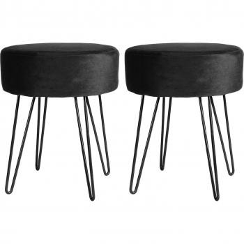Round Velvet Footstool - H40 x D35cm - Black - Pack of 2