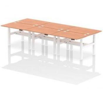 Dynamic Air Back-to-Back W1200 x D800mm Height Adjustable Sit Stand 6 Person Bench Desk With Cable Ports Beech Finish White Frame - HA01786