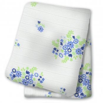 Lange Mousseline Coton 120x120 cm - Motif Bouquet Bleu