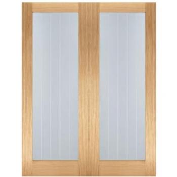 LPD Mexicano Pattern 10 Unfinished Oak 2L Clear Glass With Frosted Lines Internal Door Pair