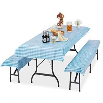 Tovaglie e copri panchine da giardino, set da 12, 250x100 cm, antimacchia, bianco e blu