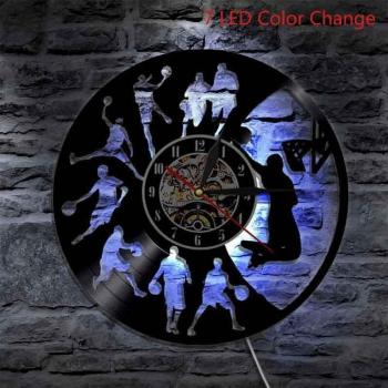 Basketball Themed Vinyl Record Wall Clock with 7 LED Light Options