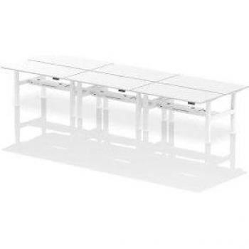 Dynamic Air Back-to-Back W1600 x D800mm Height Adjustable Sit Stand 6 Person Bench Desk With Cable Ports White Finish White Frame - HA02494
