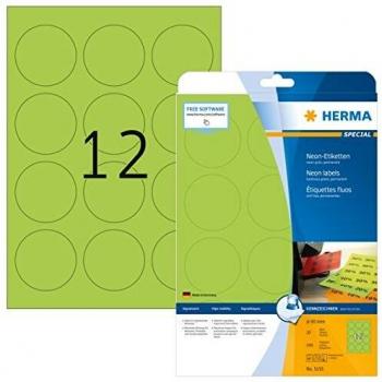 Étiquettes rondes spéciales Herma 5155, diamètre 60 mm, vert fluo