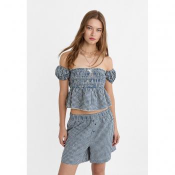 Shorts a quadri vichy azzurro mare XS