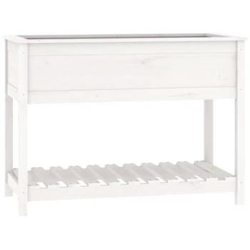 Vaso Aiuola Rialzata Piante Fiori Terrazza Giardino con Ripiano 111,5x54x81 cm Legno Massiccio di Pino Bianco 020038386